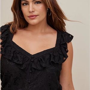 NWT Black Lace Ruffle Top